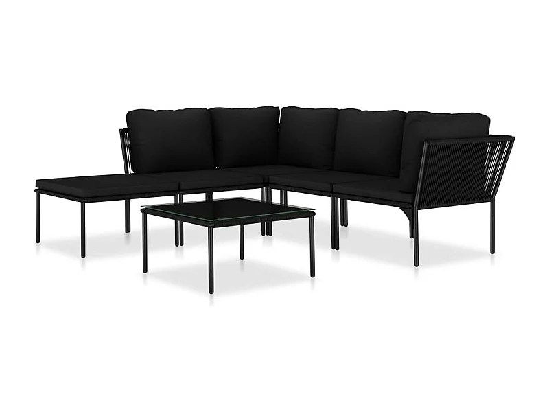 Salon de jardin 6 pcs avec coussins Noir PVC 3