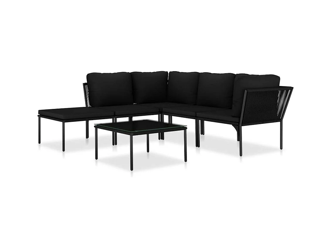 Salon de jardin 6 pcs avec coussins Noir PVC 3