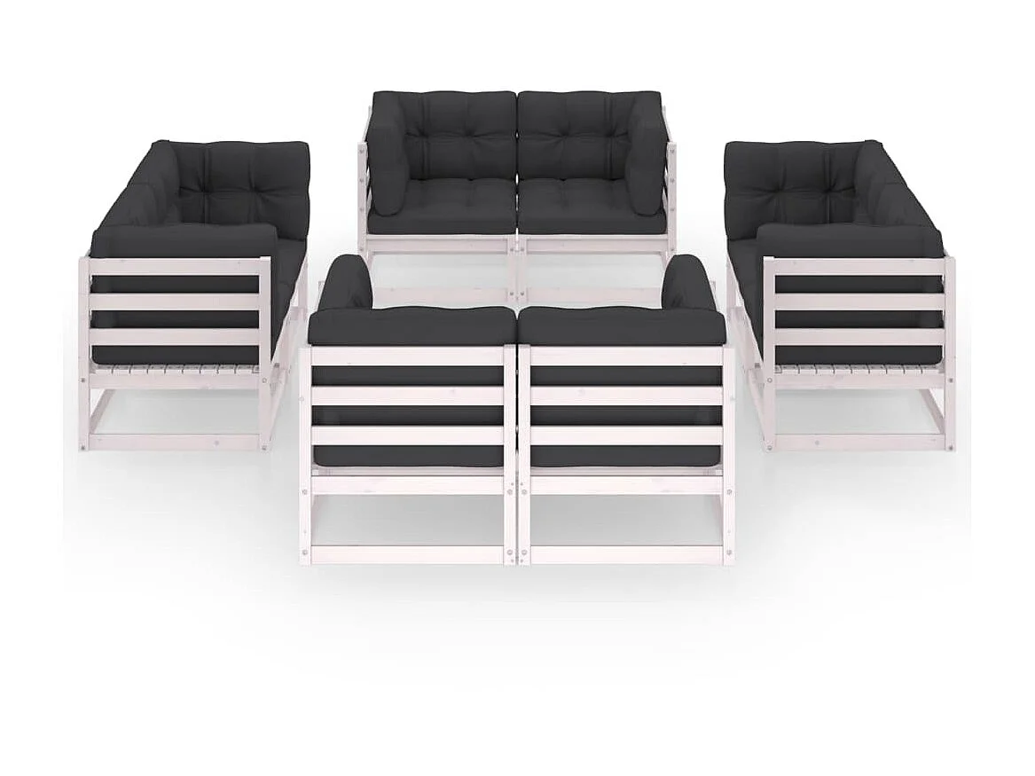 Salon de jardin 8 pcs avec coussins Bois de pin massif 12