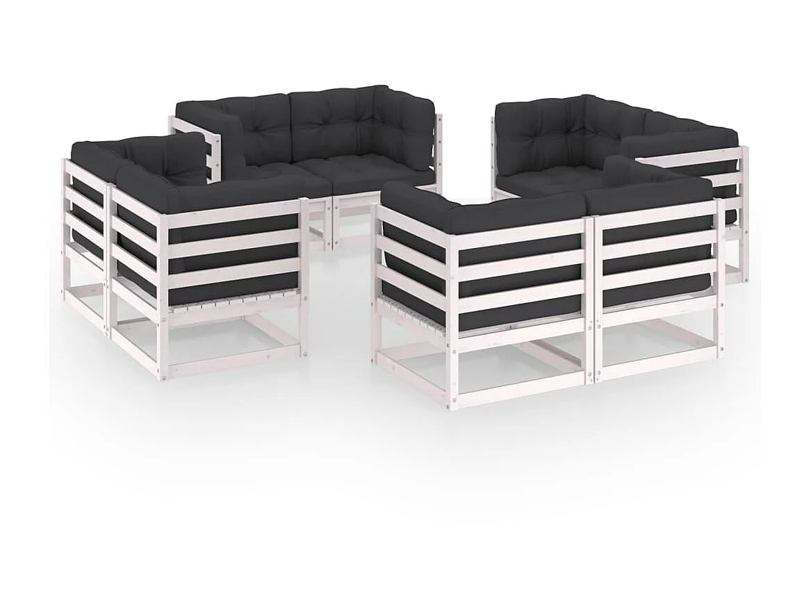 Salon de jardin 8 pcs avec coussins Bois de pin massif 12