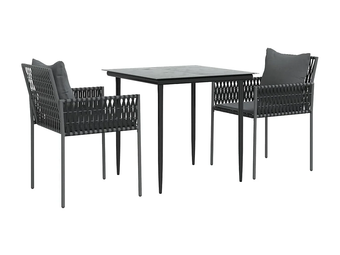 Ensemble à manger de jardin 3 pcs coussins résine tressée acier