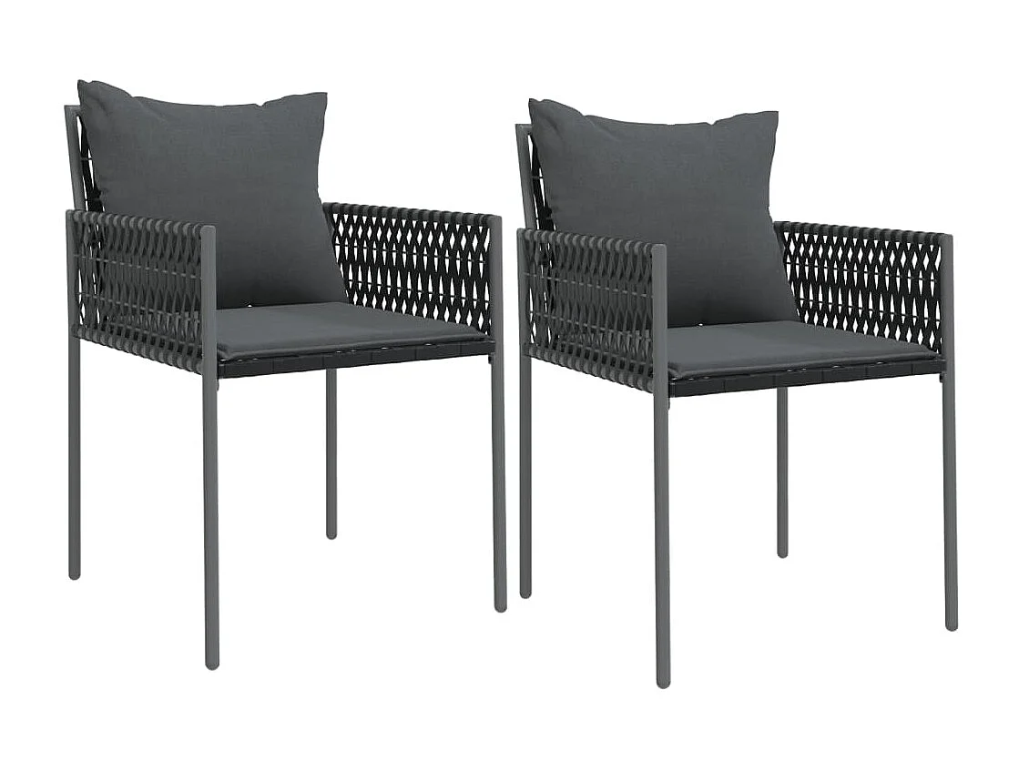 Juego comedor jardín 3 piezas y cojines ratán sintético y acero Negro