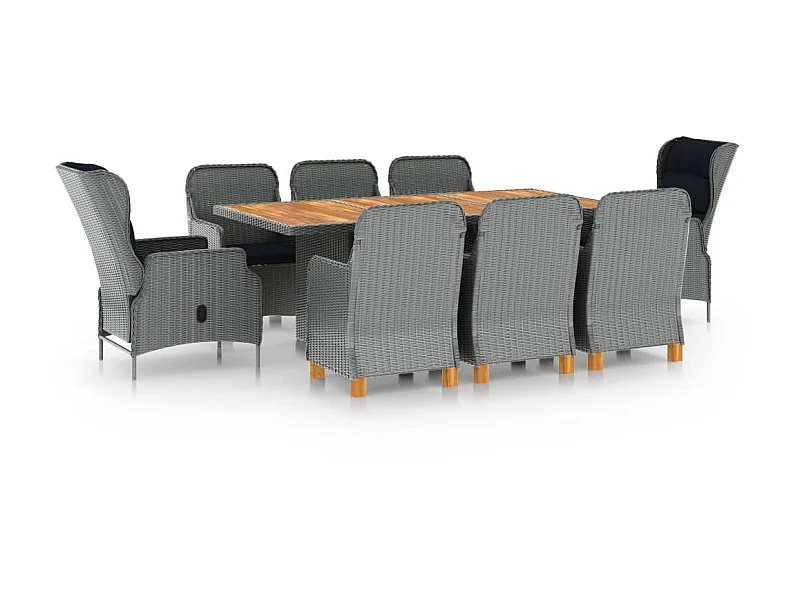 Mobilier à dîner 9 pcs avec coussins Résine tressée Gris clair 9