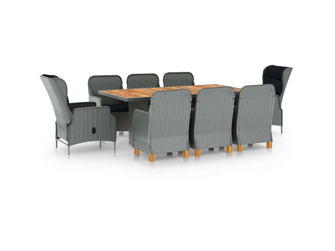 Mobilier à dîner 9 pcs avec coussins Résine tressée Gris clair 9