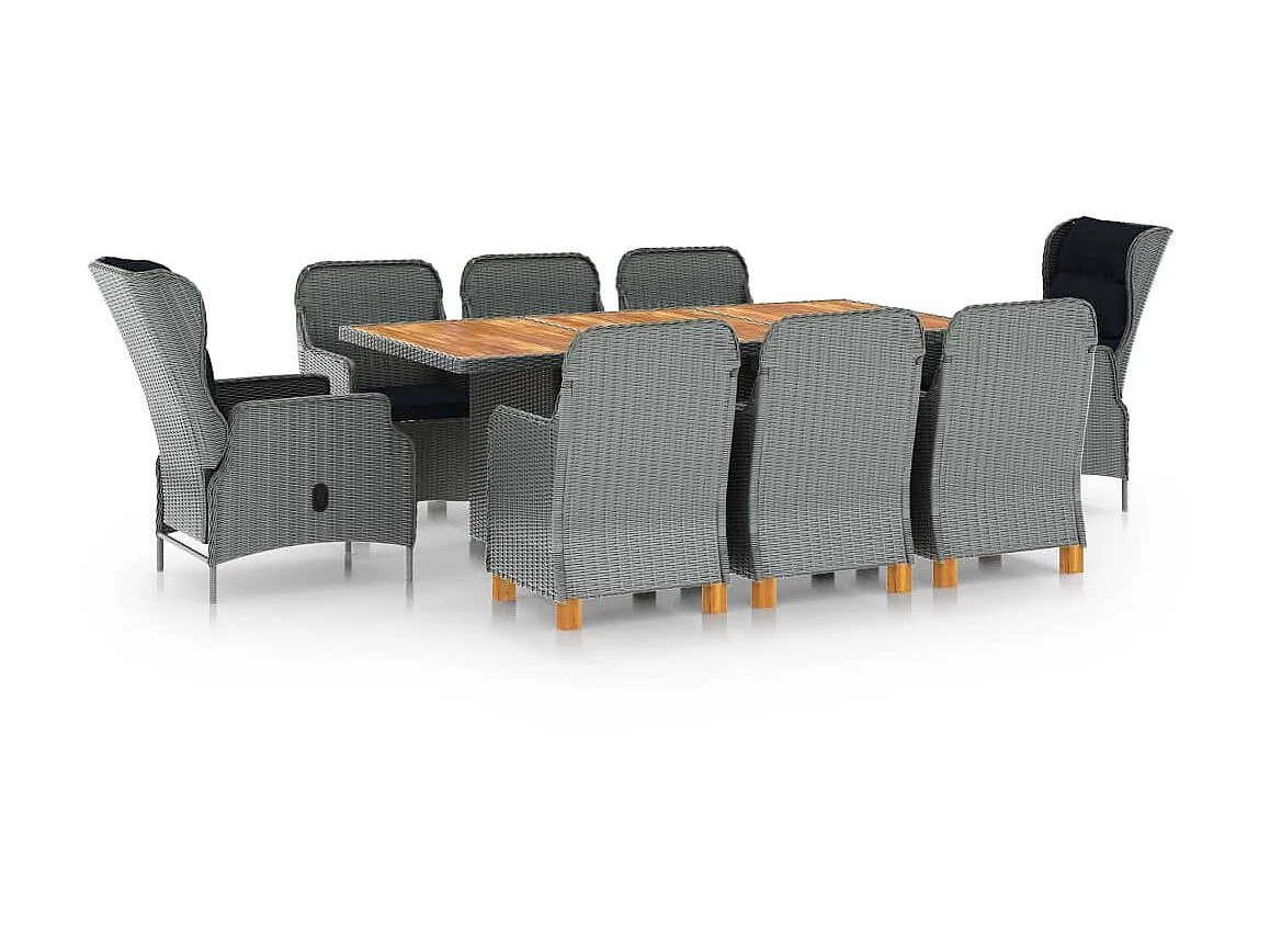 Mobilier à dîner 9 pcs avec coussins Résine tressée Gris clair 9