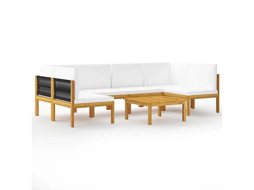Salon de jardin 7 pcs avec coussins Crème Bois d'acacia solide 5
