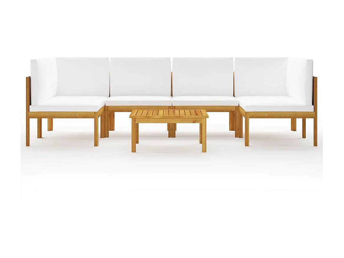 Salon de jardin 7 pcs avec coussins Crème Bois d'acacia solide 5