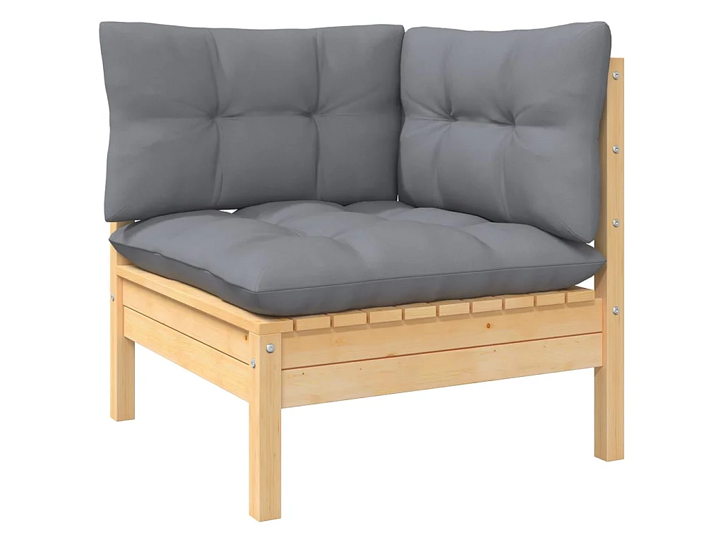 Salon de jardin 7 pcs avec coussins gris Bois de pin massif 6