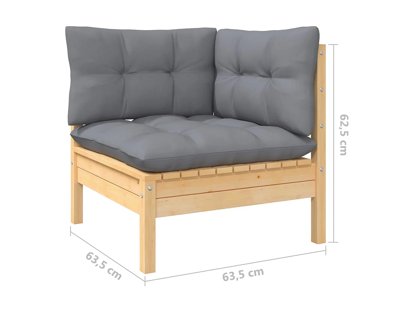 Salon de jardin 7 pcs avec coussins gris Bois de pin massif 6