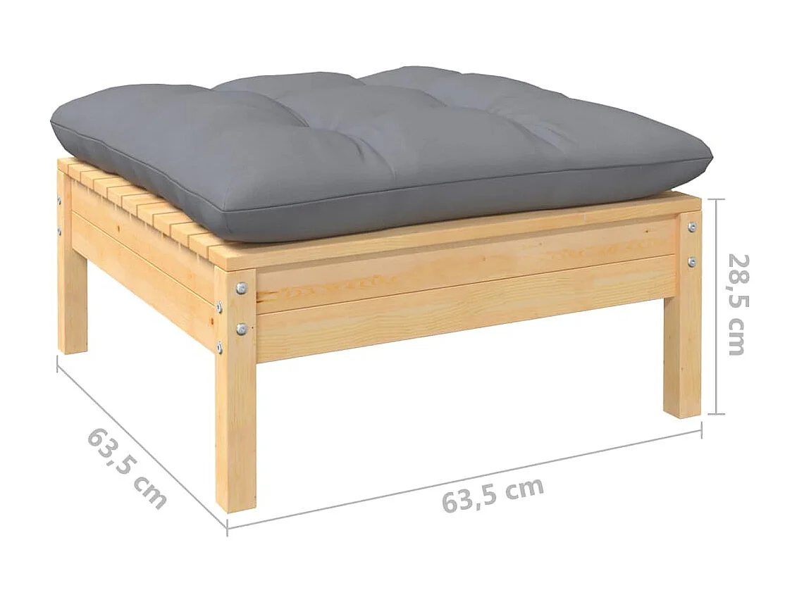 Salon de jardin 7 pcs avec coussins gris Bois de pin massif 6