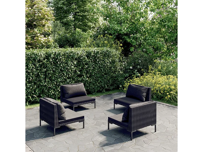 Salon de jardin 4 pcs avec coussins Résine tressée Gris foncé 3