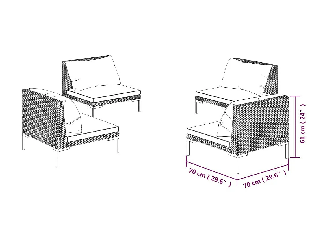 Salon de jardin 4 pcs avec coussins Résine tressée Gris foncé 3