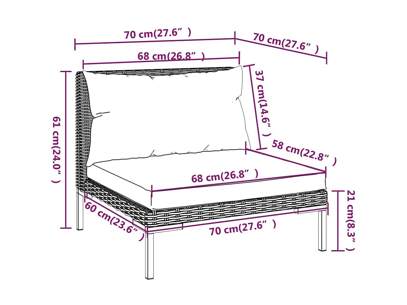 Salon de jardin 4 pcs avec coussins Résine tressée Gris foncé 3
