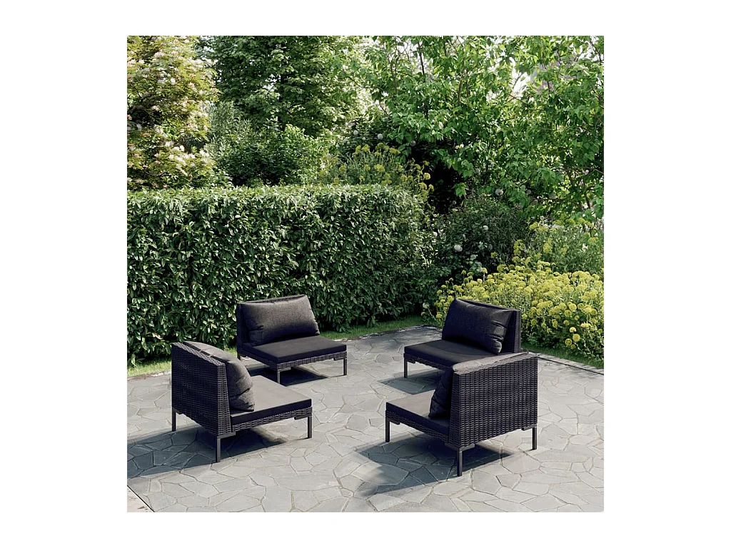 Salon de jardin 4 pcs avec coussins Résine tressée Gris foncé 3
