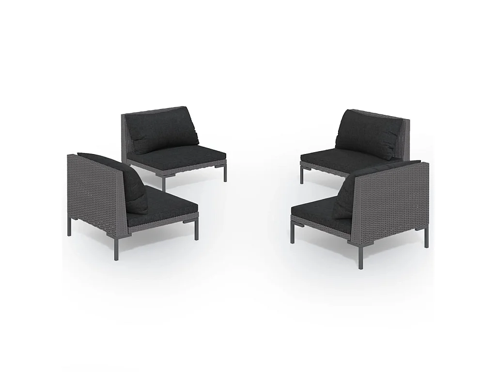 Salon de jardin 4 pcs avec coussins Résine tressée Gris foncé 3