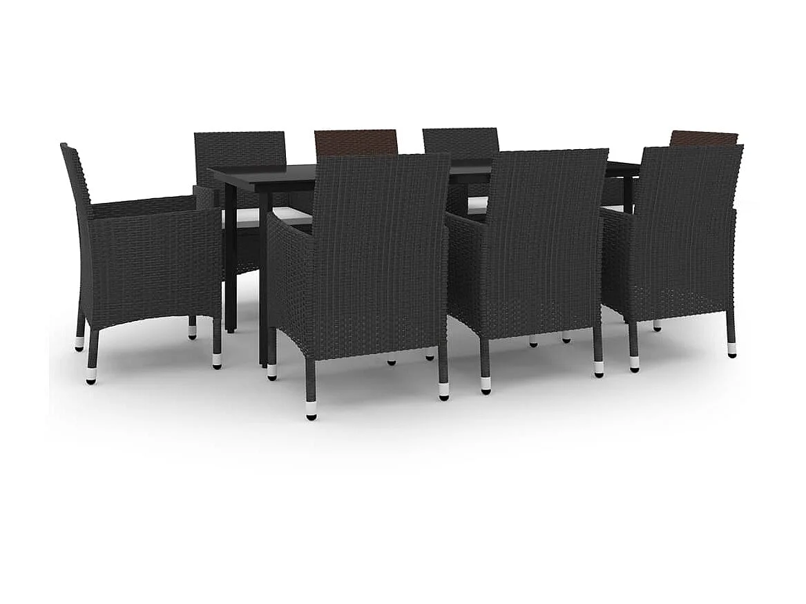 Ensemble à dîner de jardin coussins 9 pcs Résine tressée Verre 4