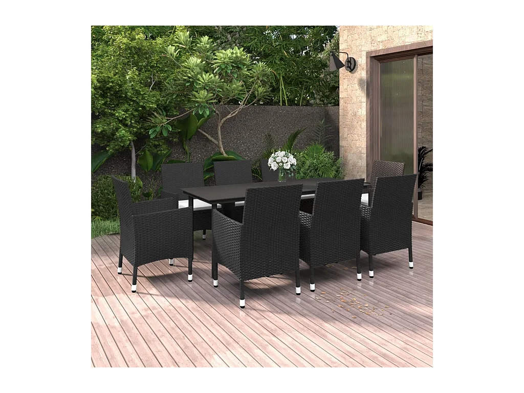 Ensemble à dîner de jardin coussins 9 pcs Résine tressée Verre 4