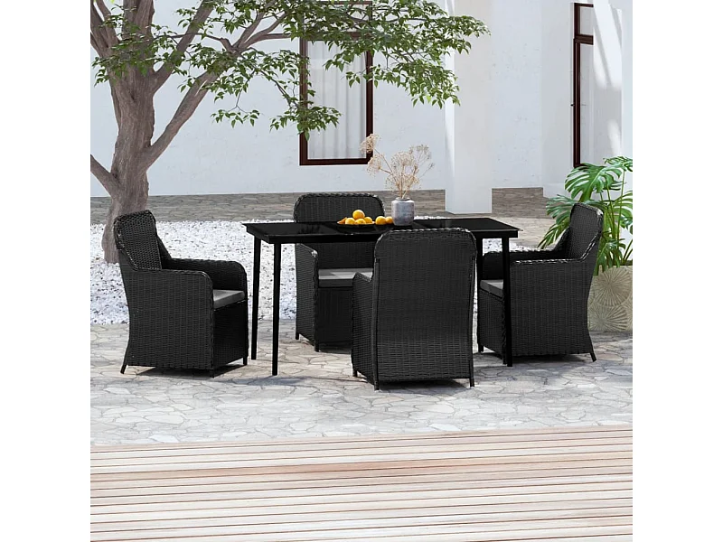 Ensemble de salle à manger de jardin avec coussins 5 pcs Noir 8