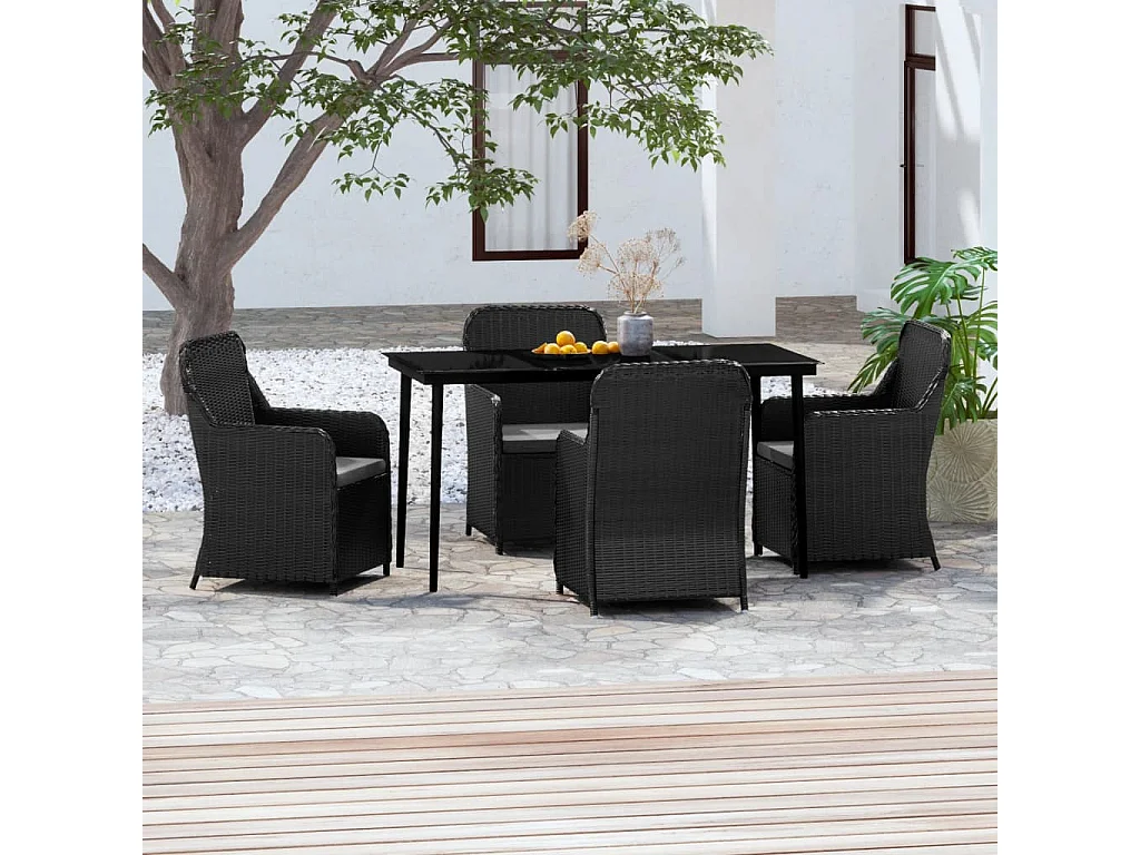 Ensemble de salle à manger de jardin avec coussins 5 pcs Noir 8