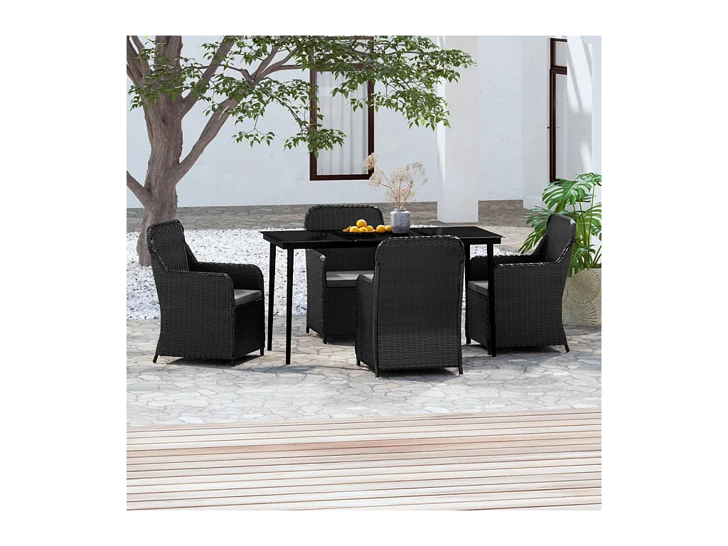 Ensemble de salle à manger de jardin avec coussins 5 pcs Noir 8