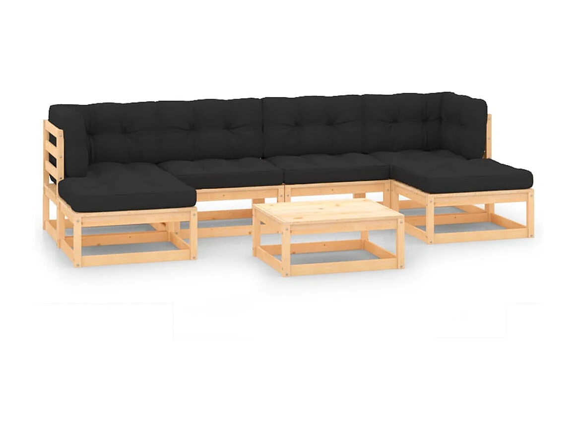 Salon de jardin 7 pcs avec coussins anthracite Bois de pin 8