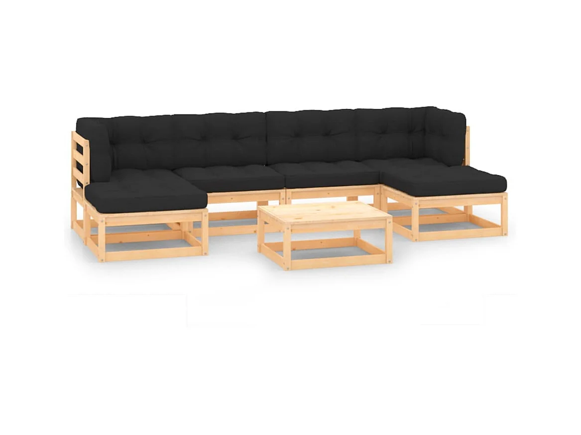 Salon de jardin 7 pcs avec coussins anthracite Bois de pin 8