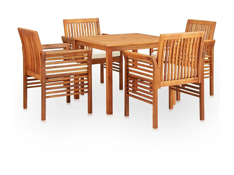 Mobilier à dîner d'extérieur 5 pcs et coussins Acacia solide 4