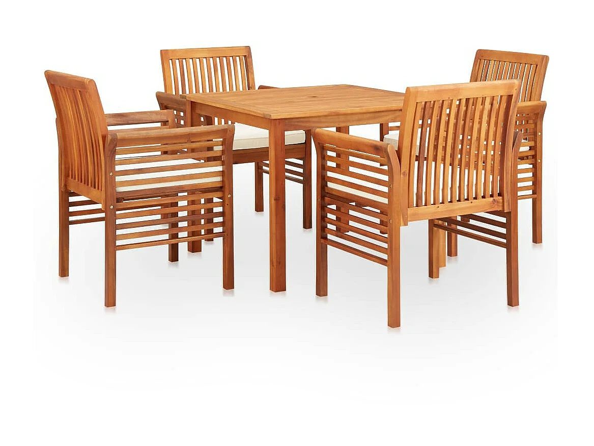 Mobilier à dîner d'extérieur 5 pcs et coussins Acacia solide 4