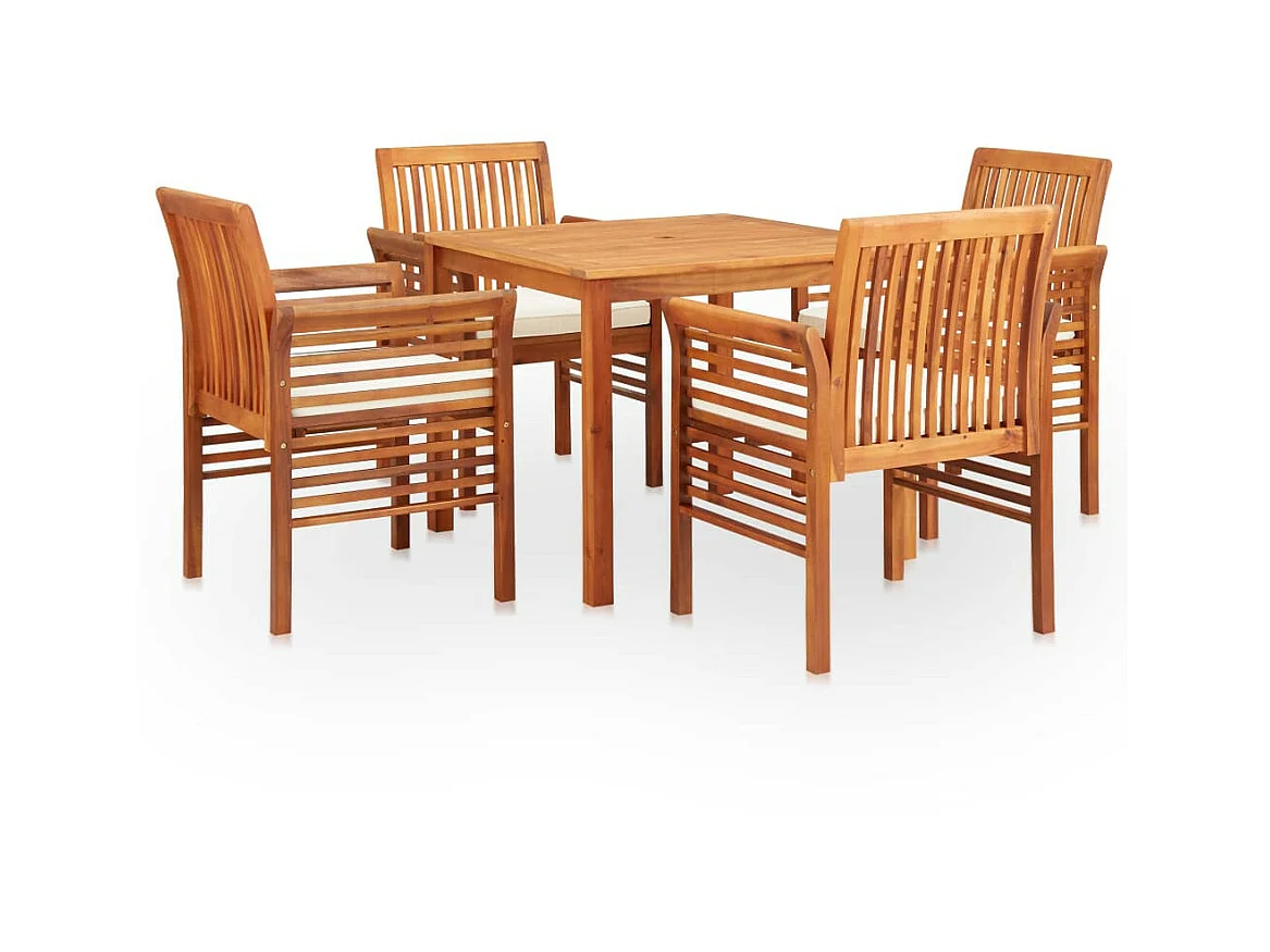 Mobilier à dîner d'extérieur 5 pcs et coussins Acacia solide 4