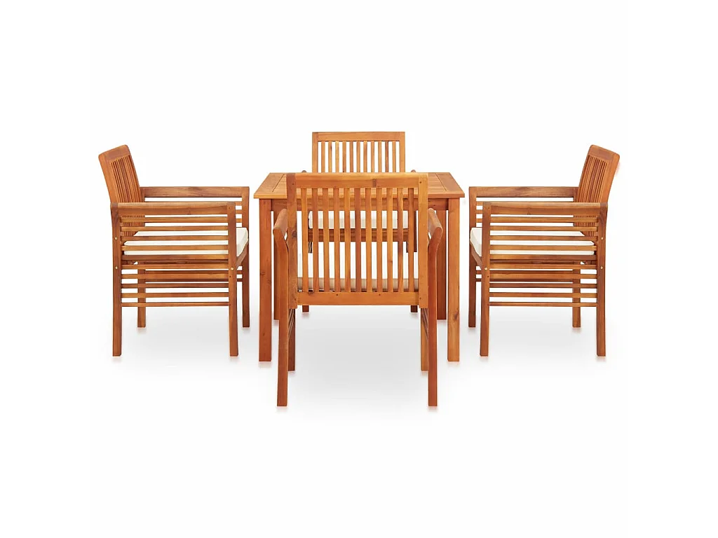 Mobilier à dîner d'extérieur 5 pcs et coussins Acacia solide 4