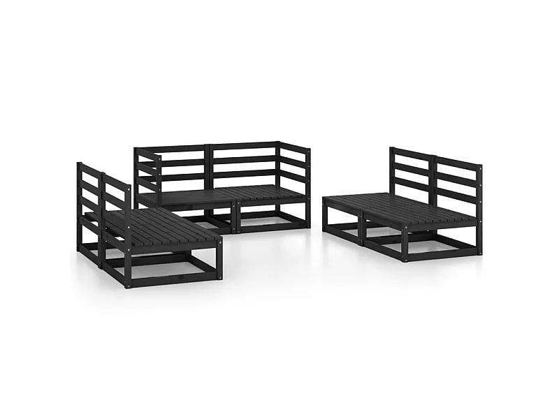 Salon de jardin 6 pcs Noir Bois de pin massif 5