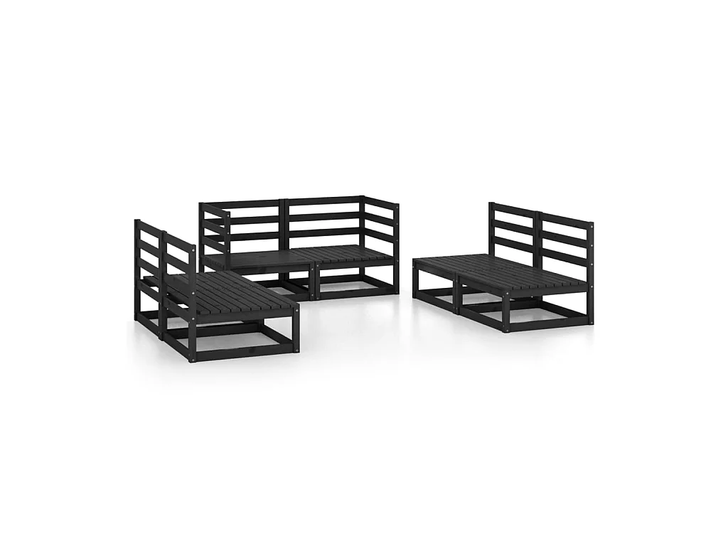 Salon de jardin 6 pcs Noir Bois de pin massif 5
