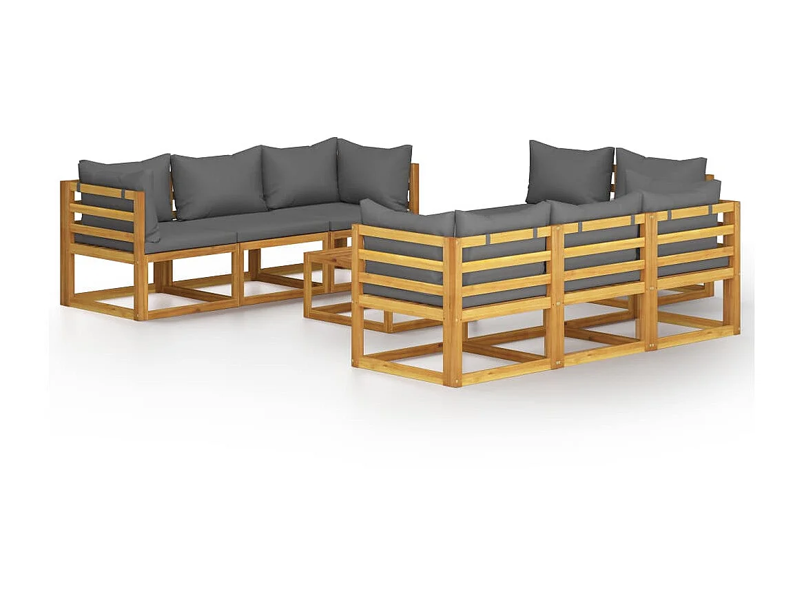 Salon de jardin 9 pcs avec coussin Bois d'acacia solide