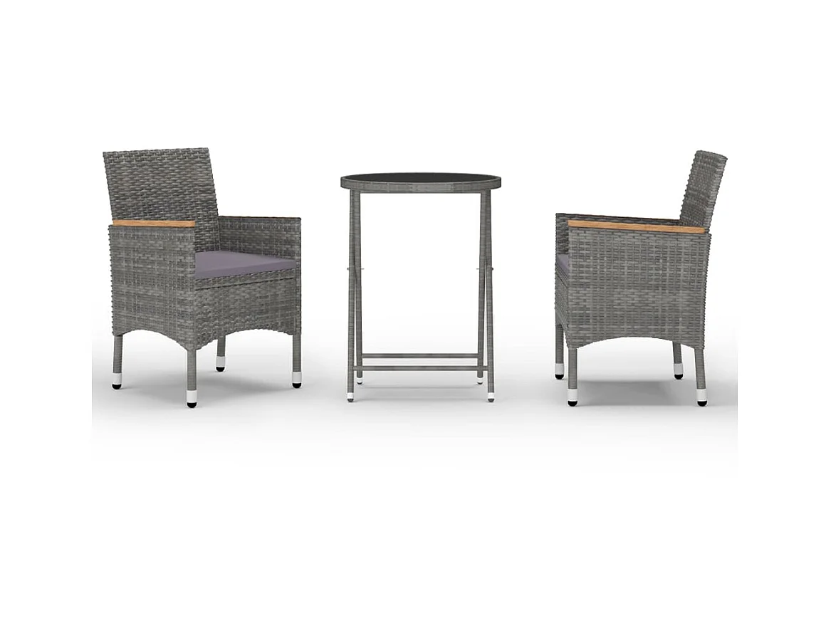 Ensemble de bistro 3 pcs Résine tressée et verre trempé Gris 4