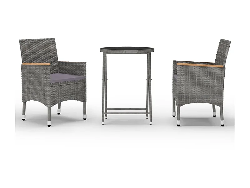 Ensemble de bistro 3 pcs Résine tressée et verre trempé Gris 4