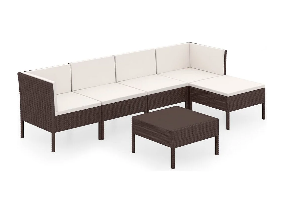 Salon de jardin 6 pcs avec coussins Résine tressée Marron 45