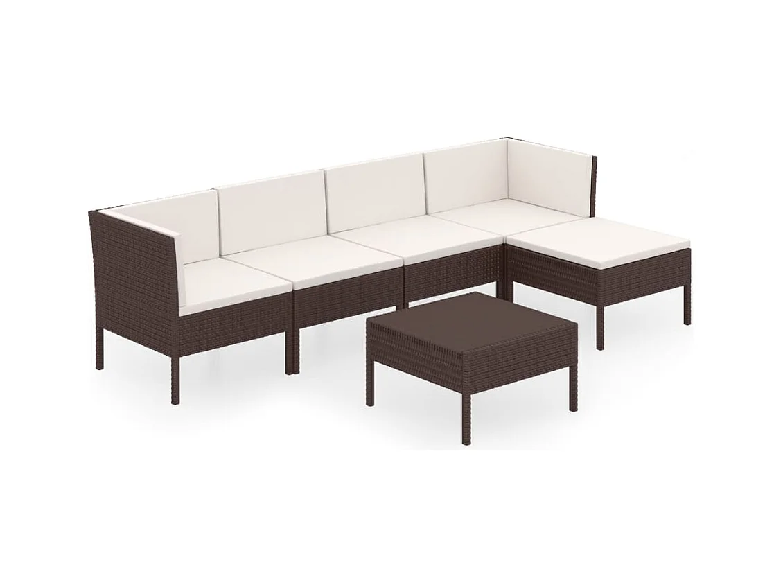 Salon de jardin 6 pcs avec coussins Résine tressée Marron 45
