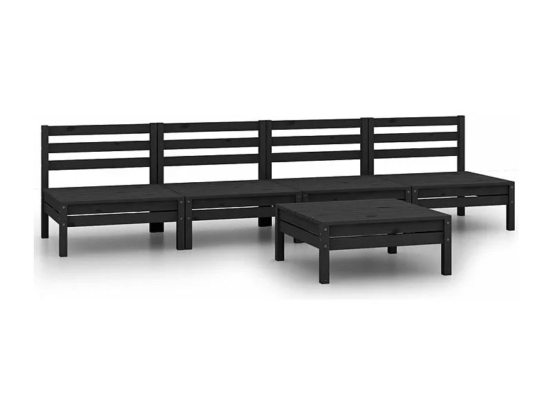 Salon de jardin 5 pcs Noir Bois de pin massif 19