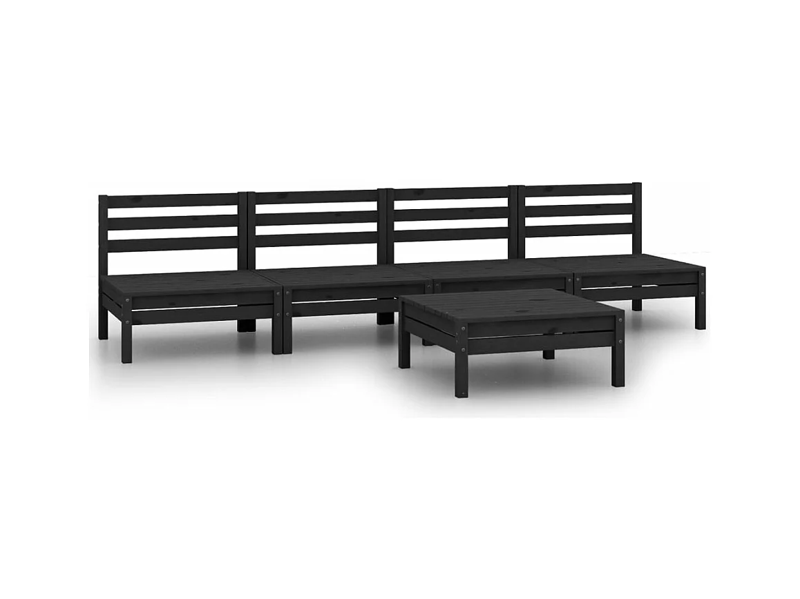 Salon de jardin 5 pcs Noir Bois de pin massif 19