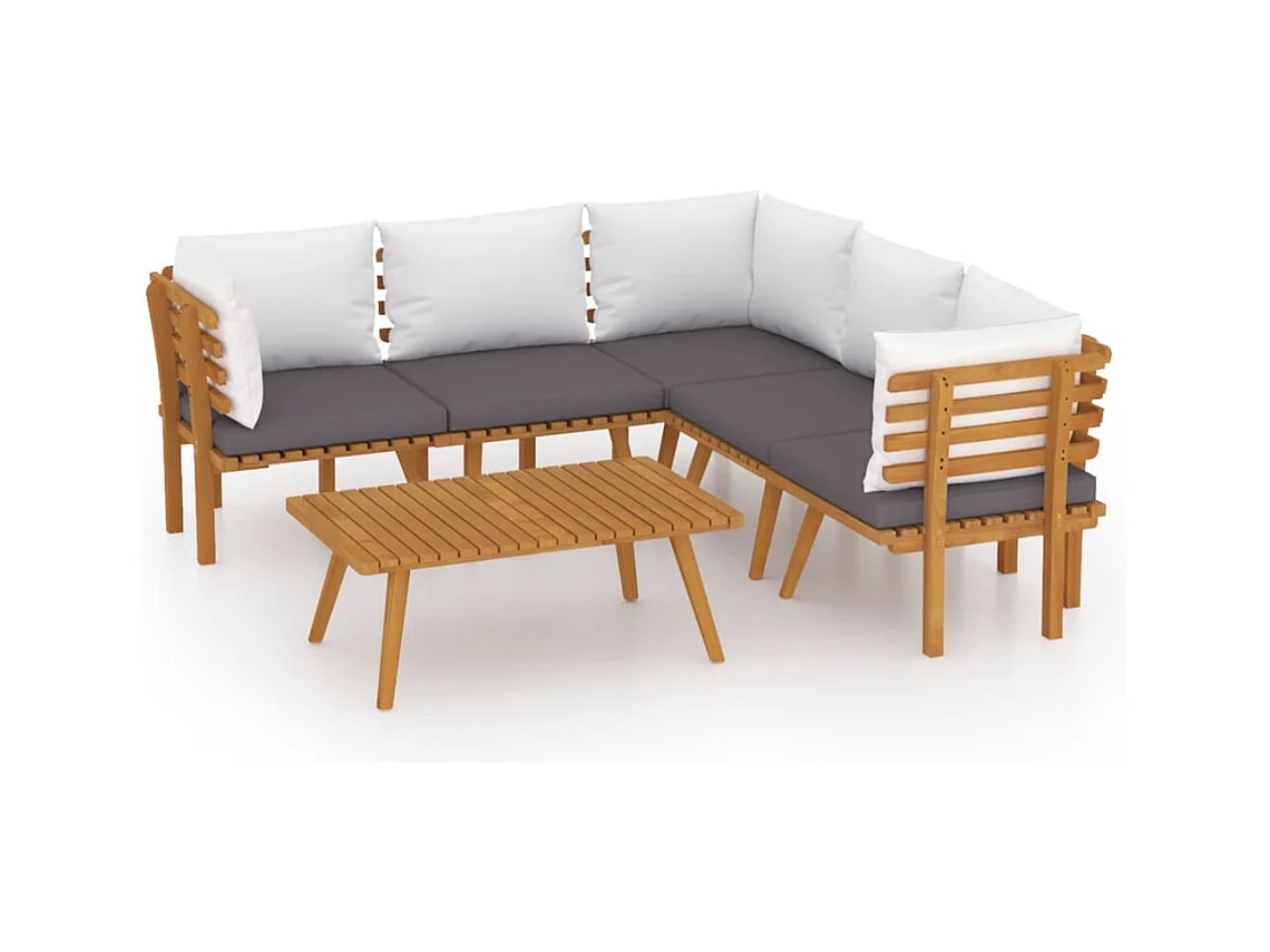 Salon de jardin 6 pcs avec coussins Bois d'acacia solide 2