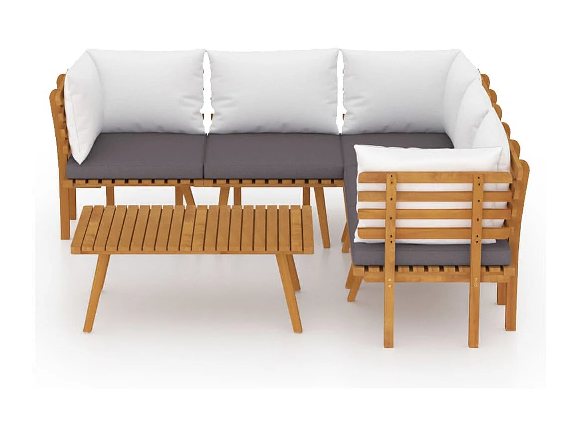 Salon de jardin 6 pcs avec coussins Bois d'acacia solide 2