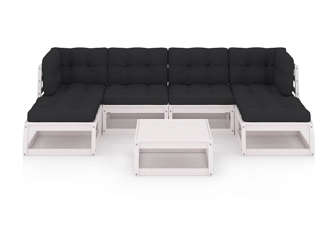 Salon de jardin 7 pcs avec coussins Blanc Bois de pin massif 6