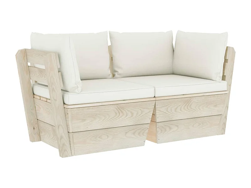 Canapé palette à 2 places de jardin avec coussins Bois d'épicéa 5