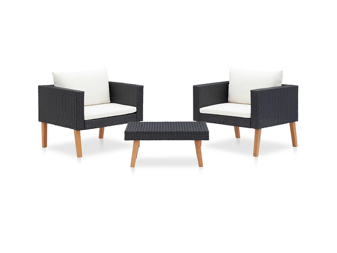 Salon de jardin 3 pcs avec coussins Résine tressée Noir 20