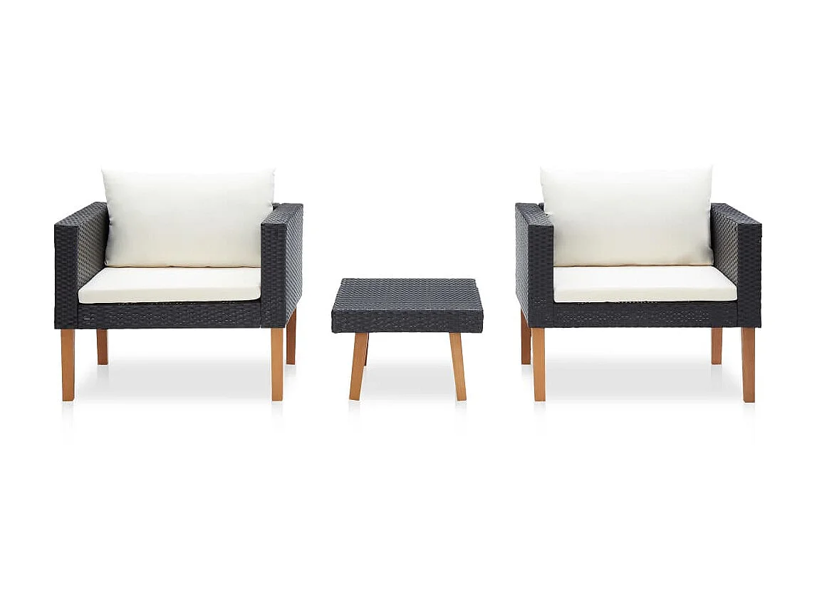 Salon de jardin 3 pcs avec coussins Résine tressée Noir 20