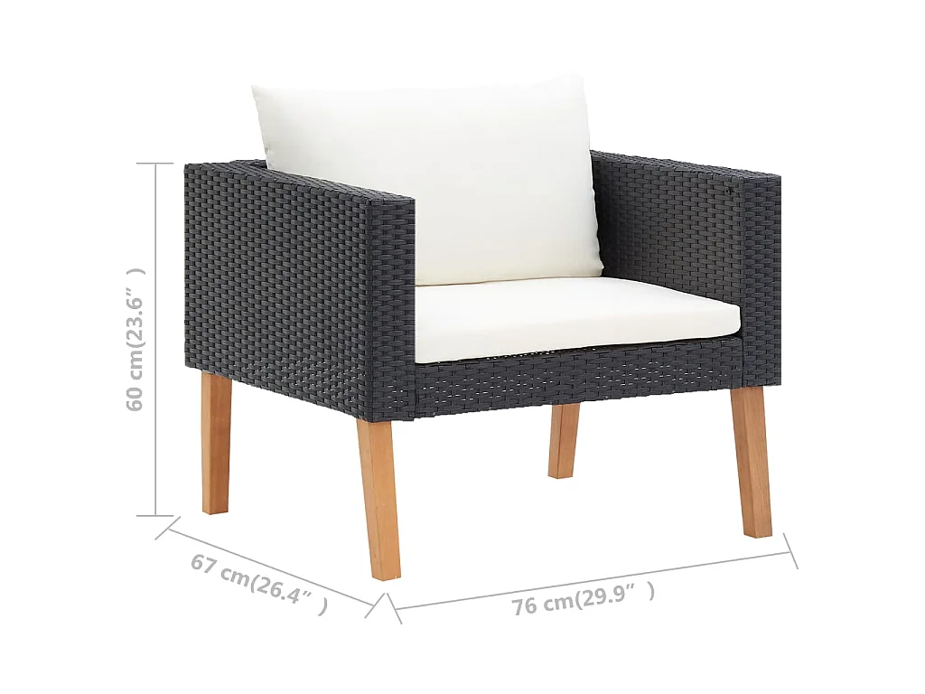 Salon de jardin 3 pcs avec coussins Résine tressée Noir 20