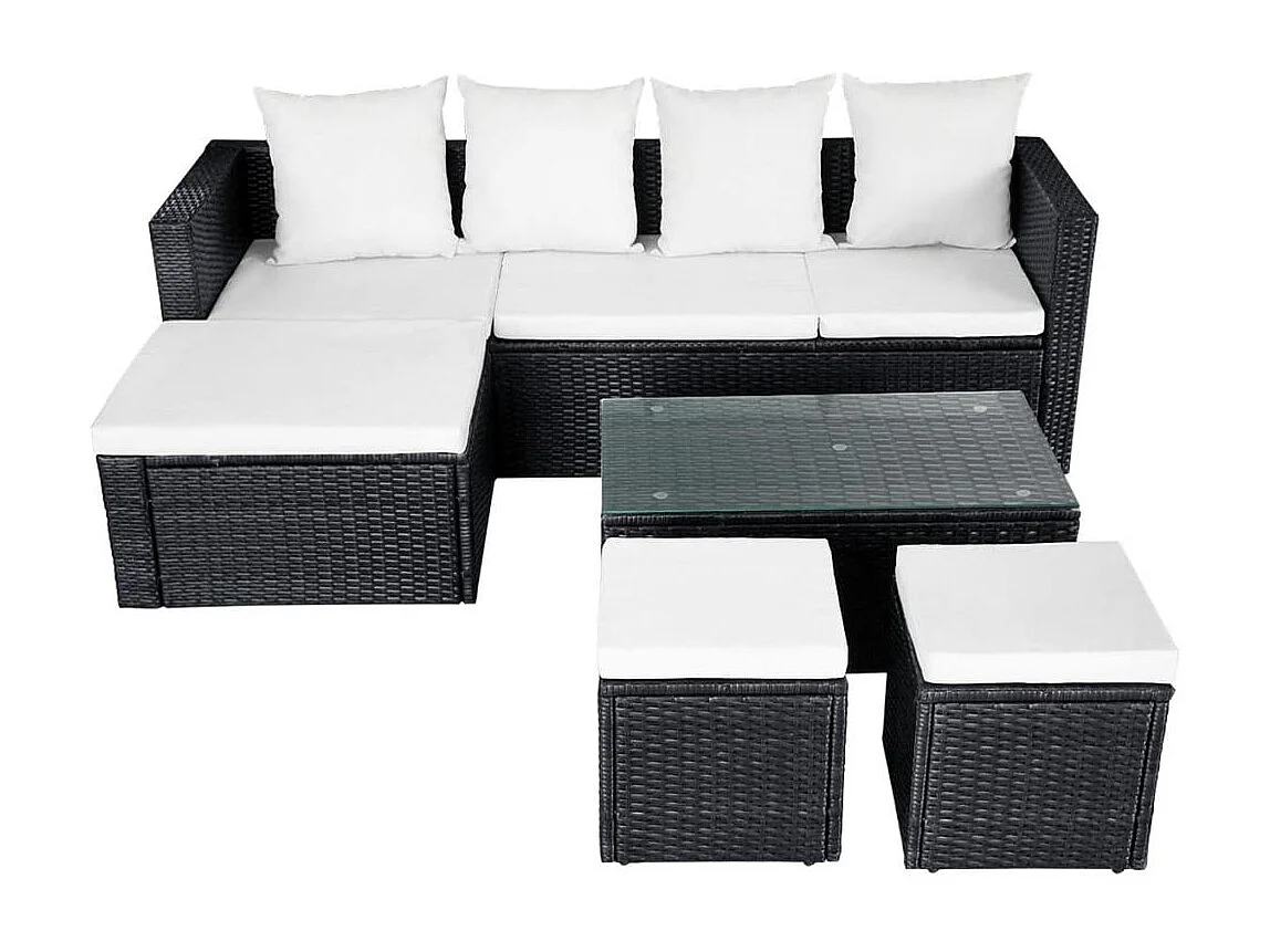 Salon de jardin 4 pcs avec coussins Résine tressée Noir 22