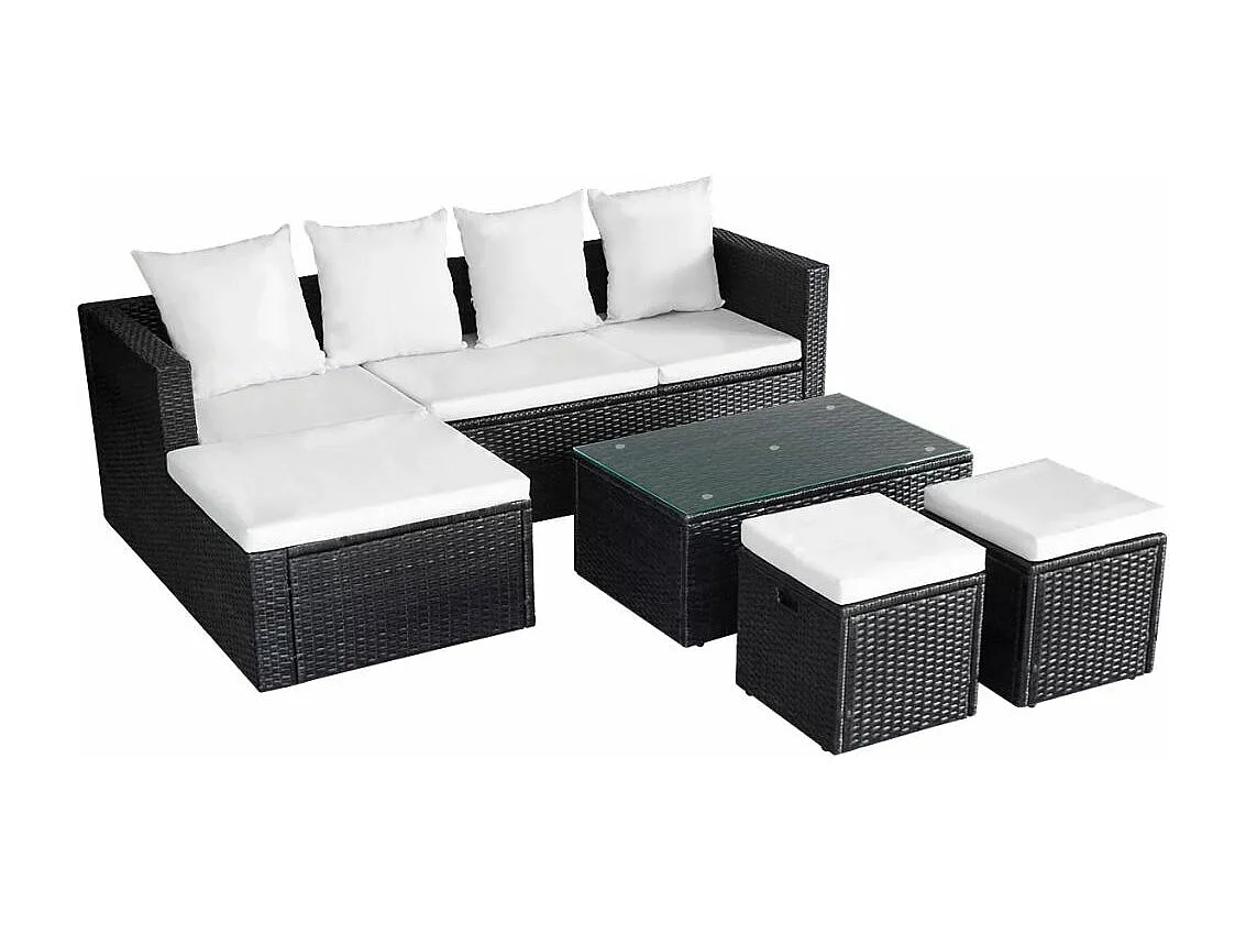 Salon de jardin 4 pcs avec coussins Résine tressée Noir 22