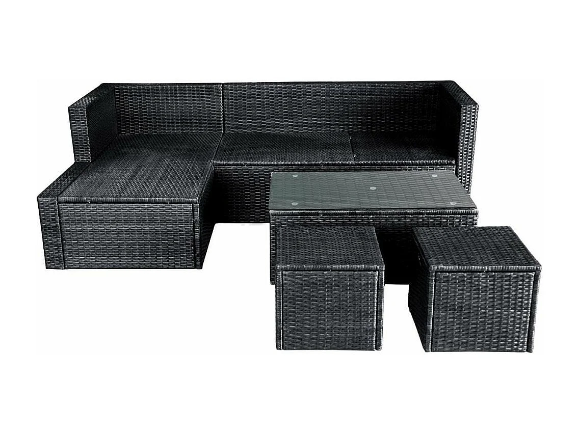 Salon de jardin 4 pcs avec coussins Résine tressée Noir 22
