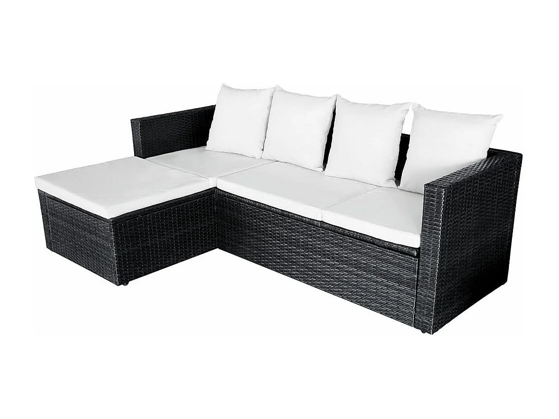 Salon de jardin 4 pcs avec coussins Résine tressée Noir 22